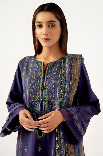 Unstitched 3 Piece Embroidered Doria Lawn Shirt with & Zari Jacquard Dupatta