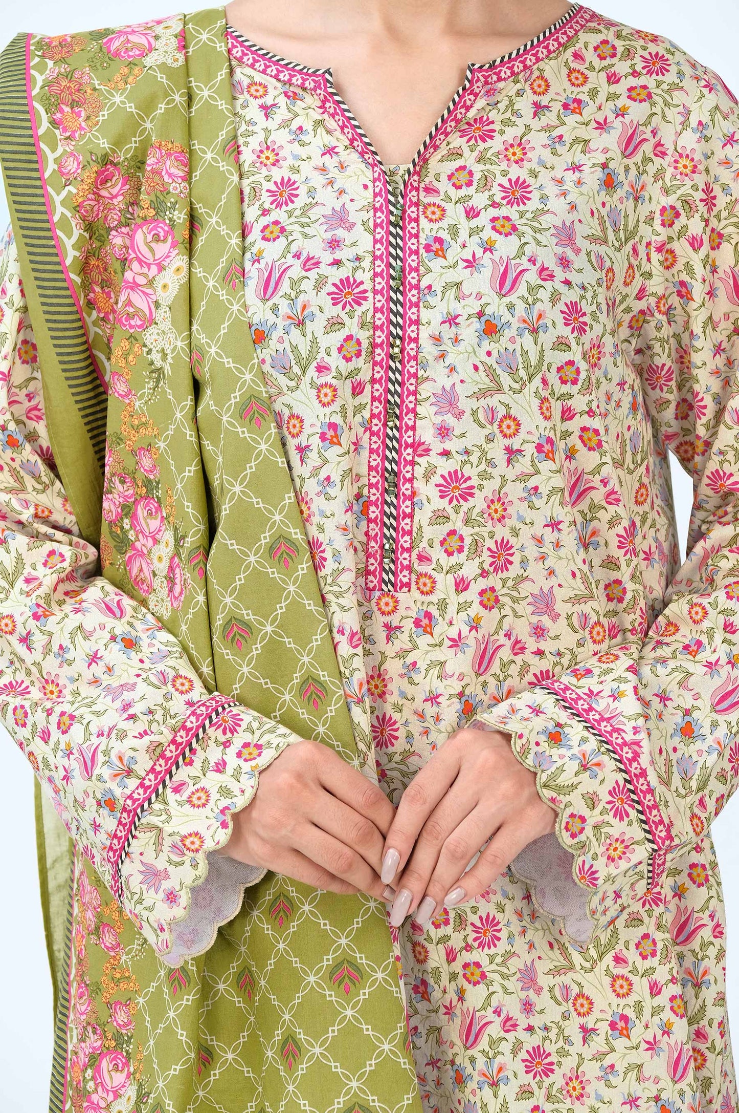 Stitched 3 Piece Printed Cambric Suit