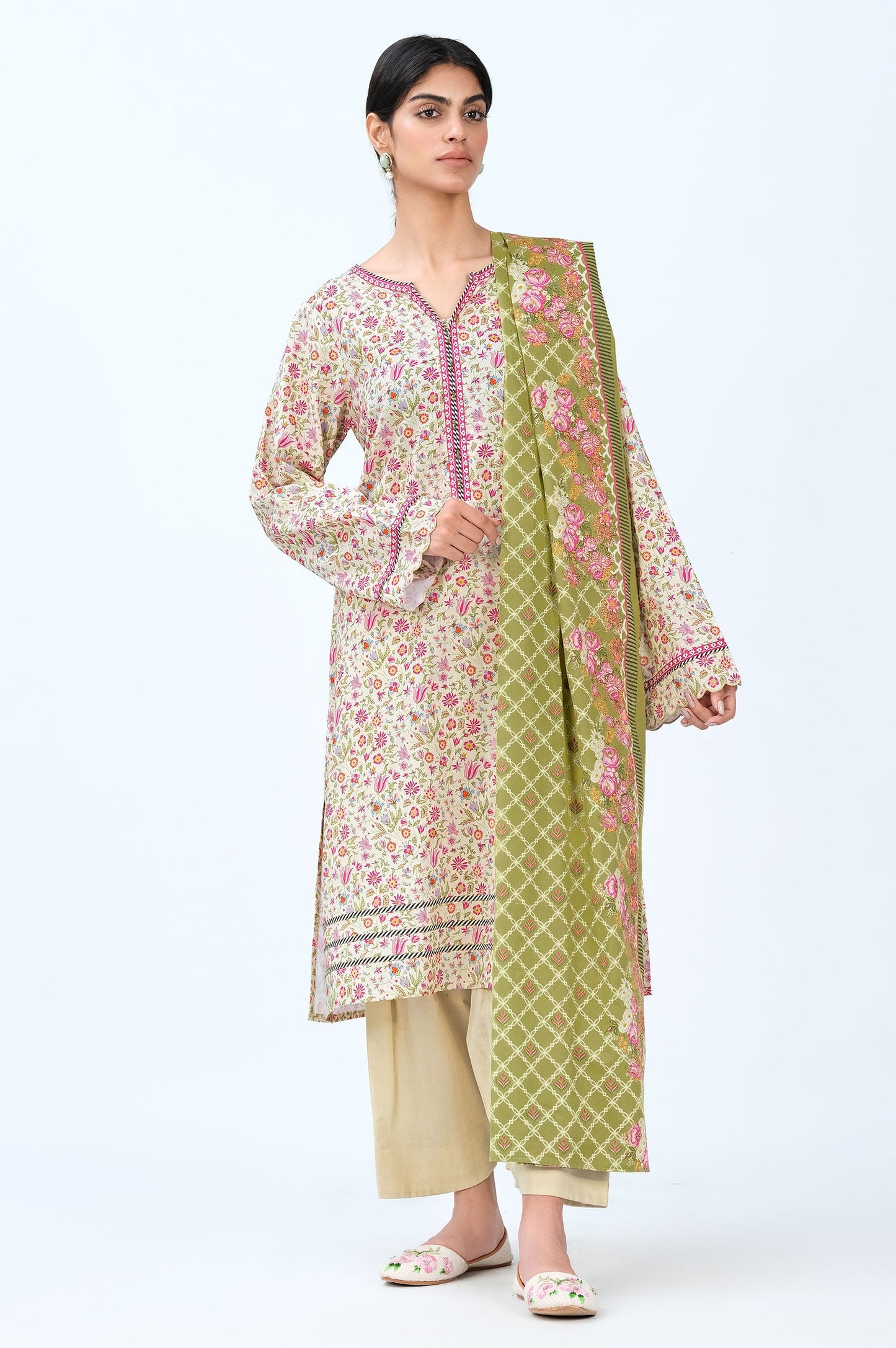 Stitched 3 Piece Printed Cambric Suit