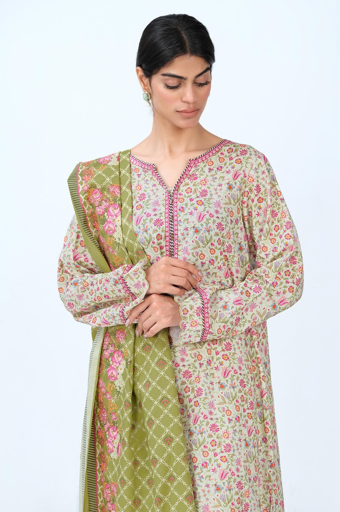 Stitched 3 Piece Printed Cambric Suit