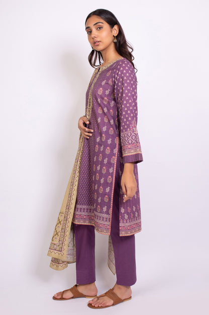 Stitched 3 Piece Embroidered Khaddar Suit