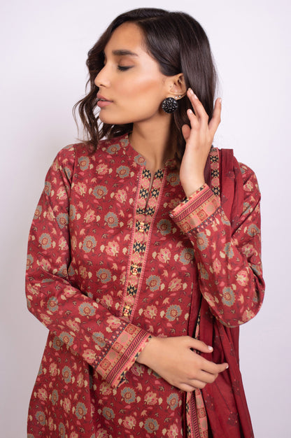 Stitched 3 Piece Printed Khaddar Suit