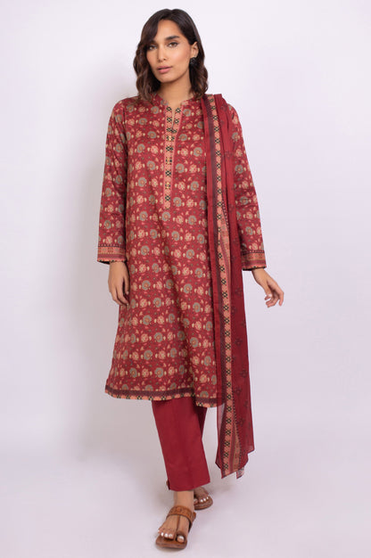 Stitched 3 Piece Printed Khaddar Suit