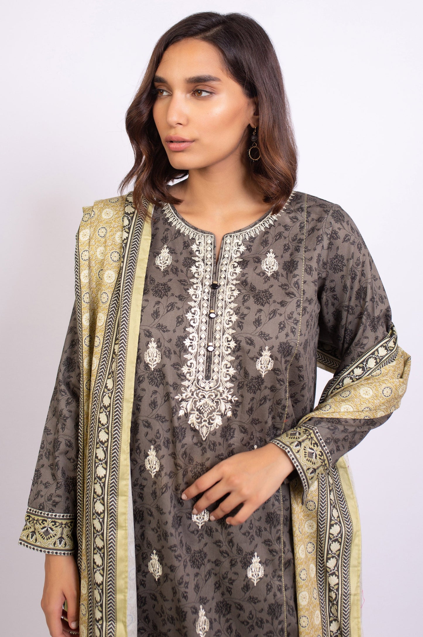 Stitched 3 Piece Embroidered Cottel Suit
