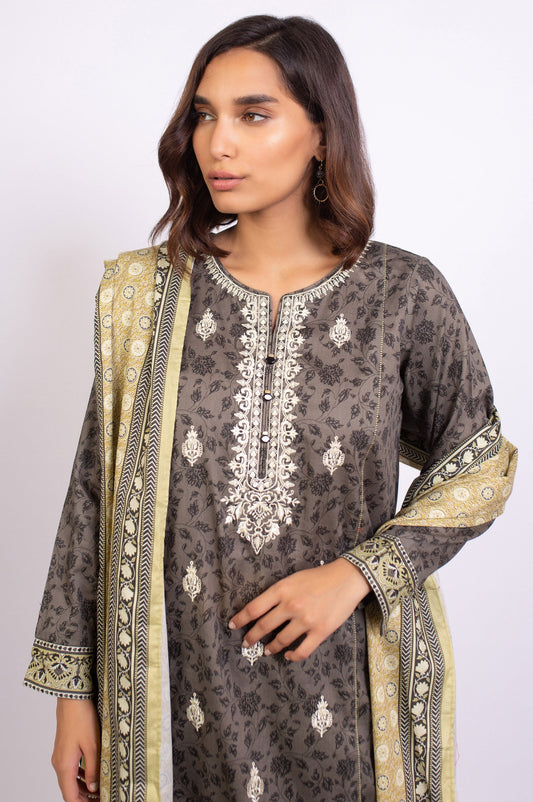 Stitched 3 Piece Embroidered Cottel Suit