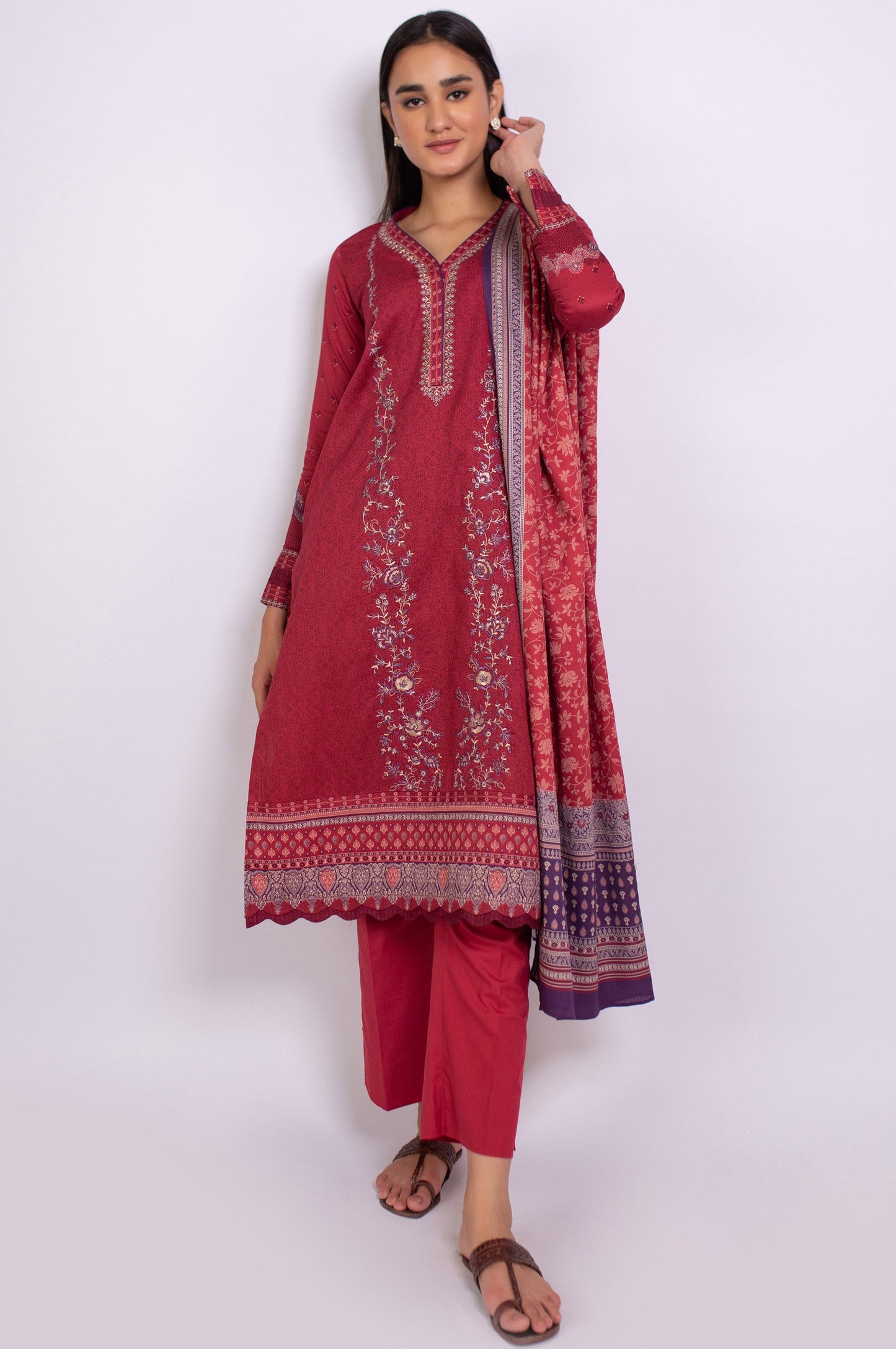 Stitched 3 Piece Embroidered Cottel Suit