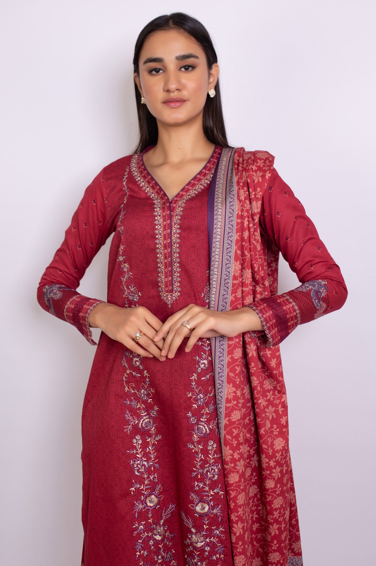 Stitched 3 Piece Embroidered Cottel Suit