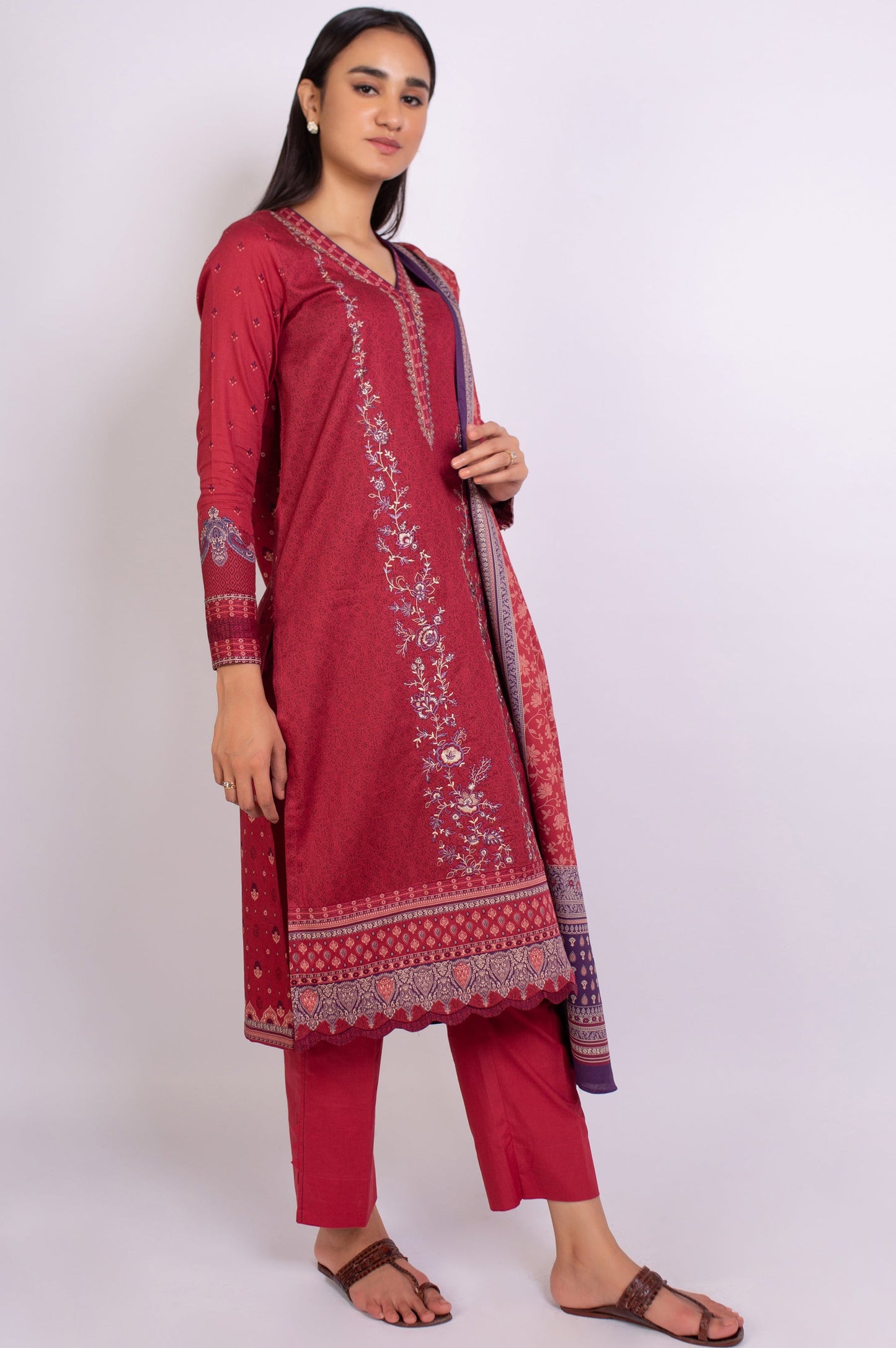 Stitched 3 Piece Embroidered Cottel Suit