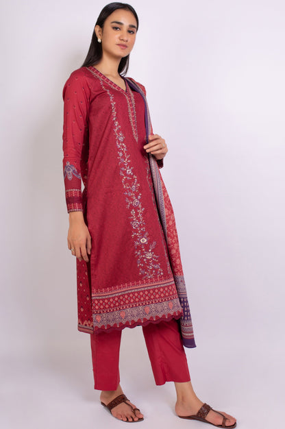 Stitched 3 Piece Embroidered Cottel Suit
