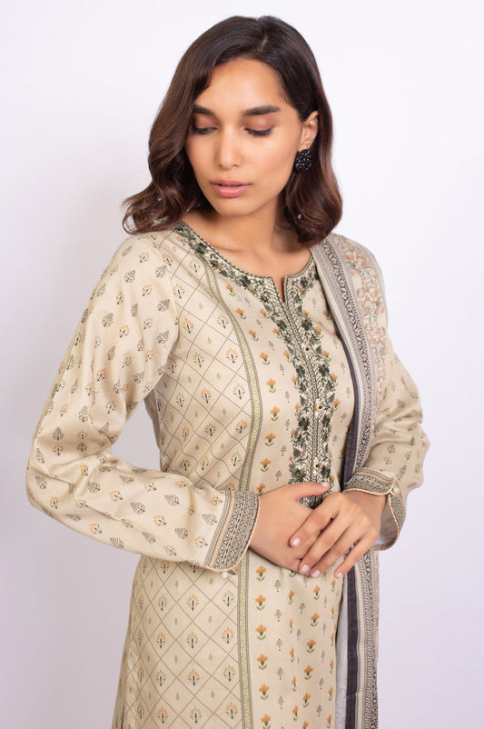 Unstitched 3 Piece Embroidered Cottel Suit