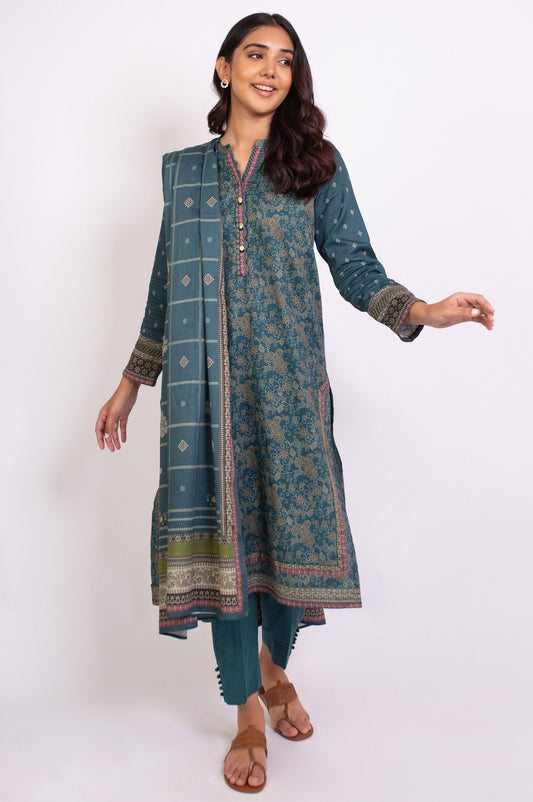Stitched 3 Piece Printed Cottel Suit