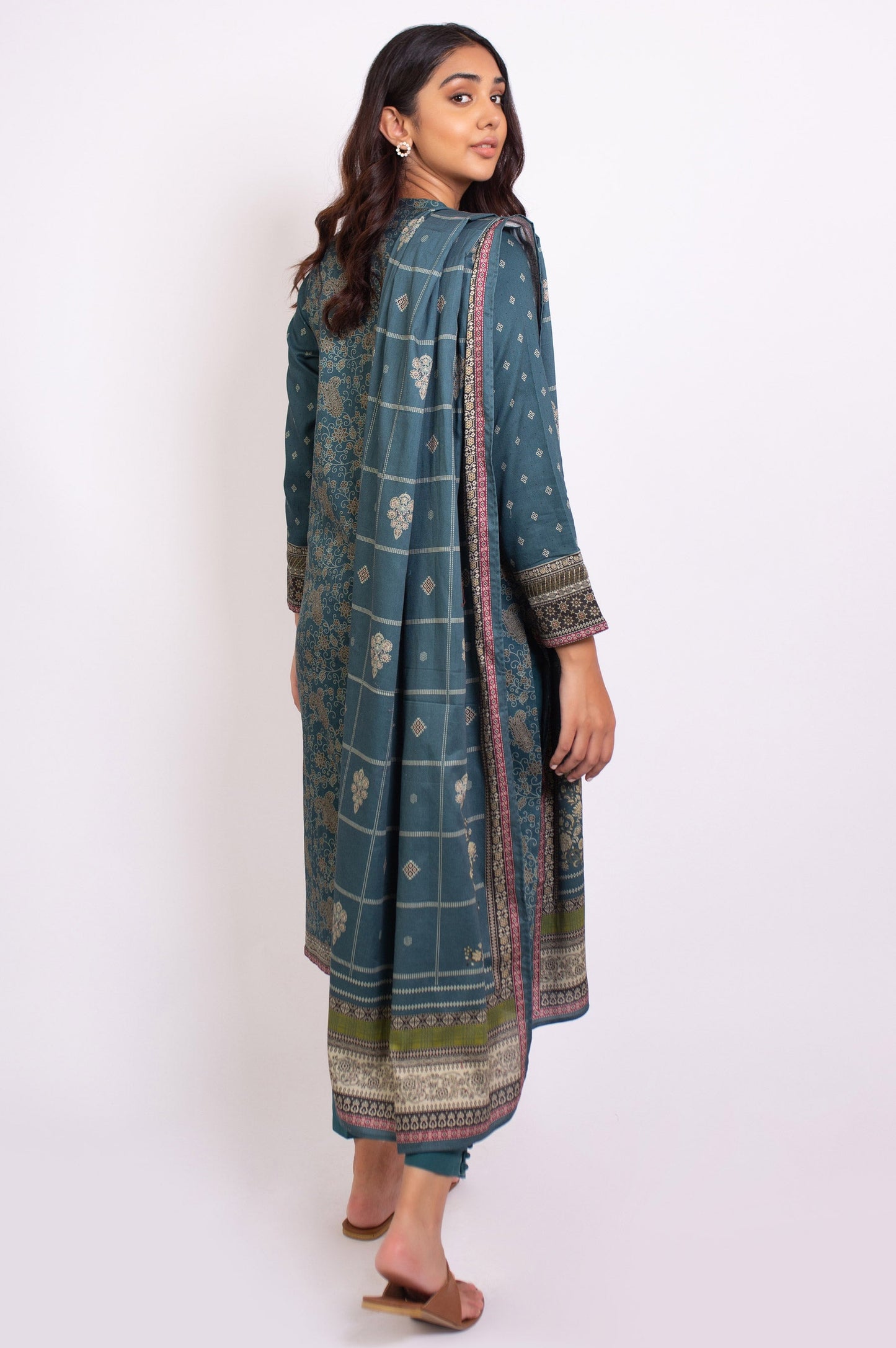 Stitched 3 Piece Printed Cottel Suit
