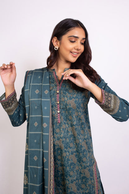 Stitched 3 Piece Printed Cottel Suit