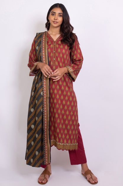 Unstitched 3 Piece Printed Cottel Suit