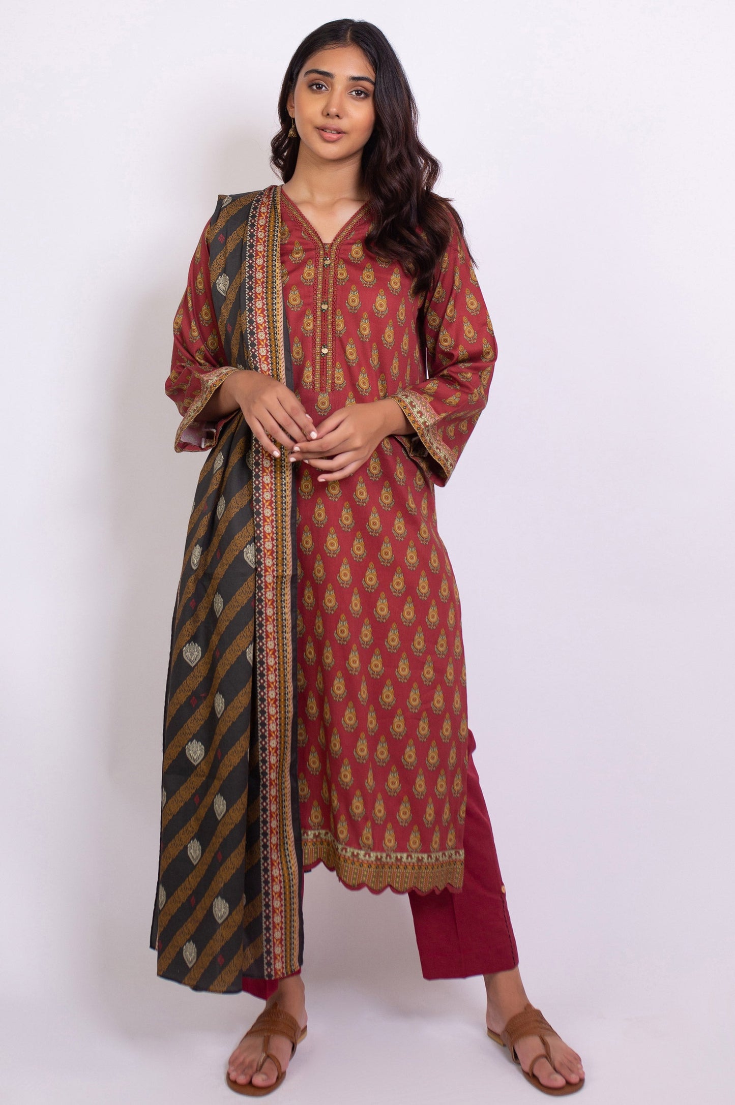 Stitched 3 Piece Printed Cottel Suit