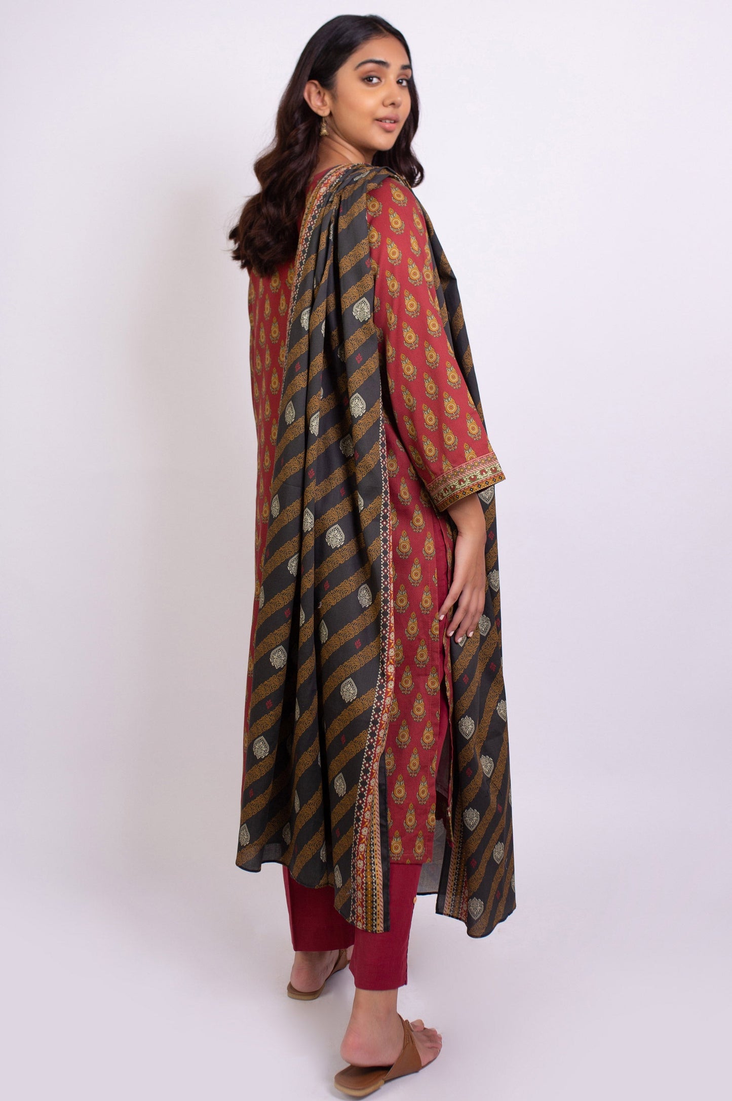 Stitched 3 Piece Printed Cottel Suit