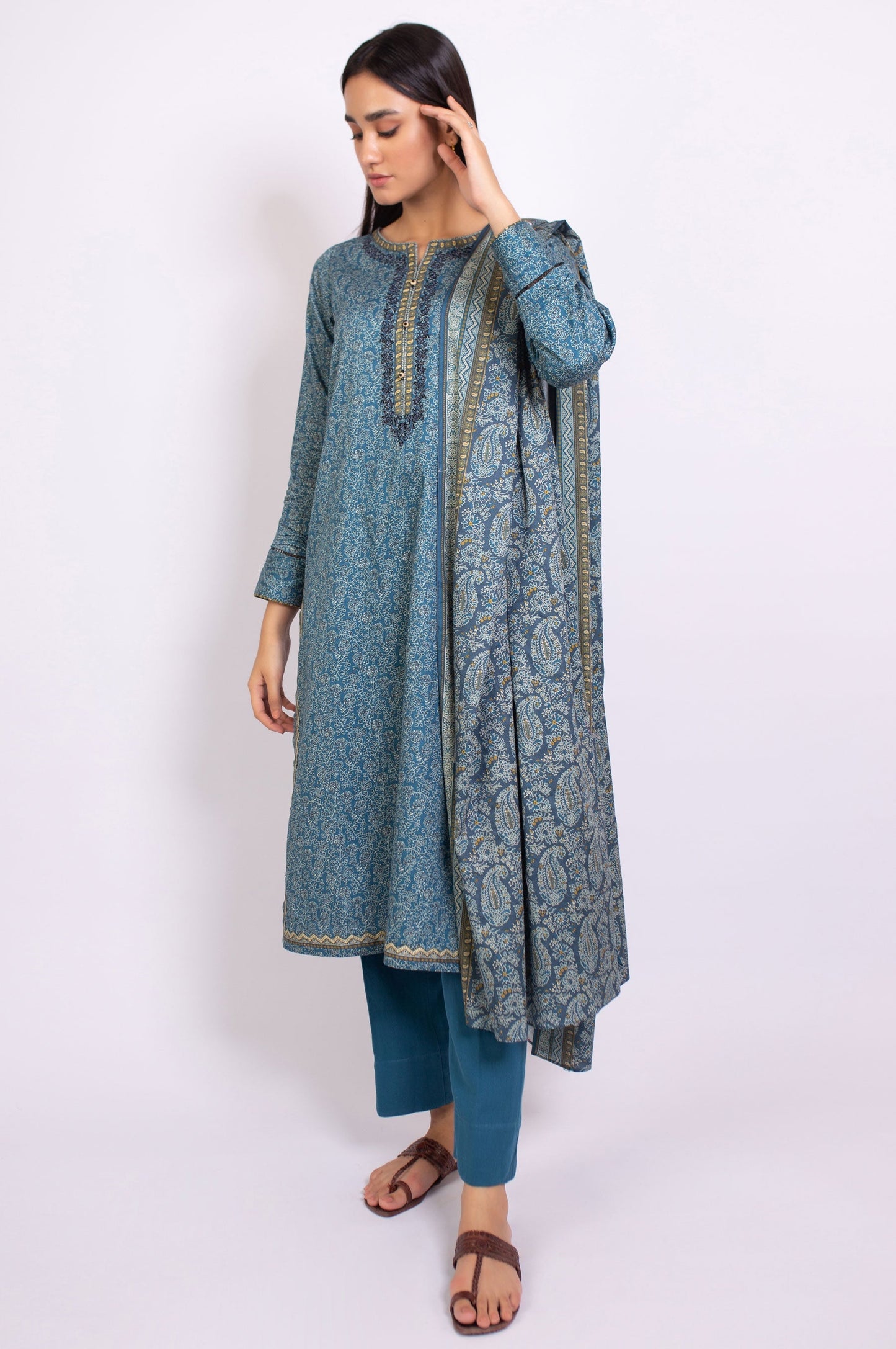 Stitched 3 Piece Embroidered Cottel Suit