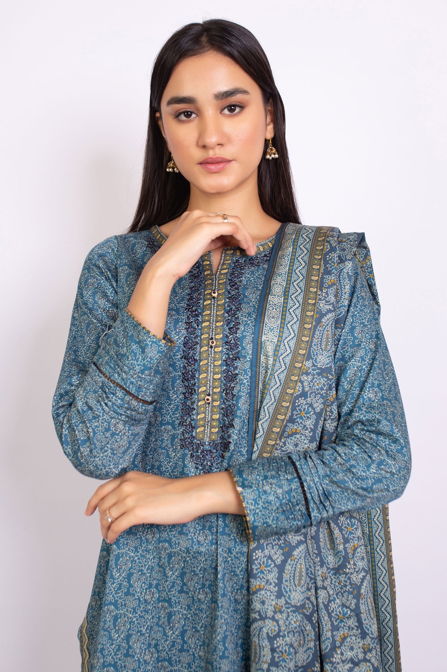 Unstitched 3 Piece Embroidered Cottel Suit