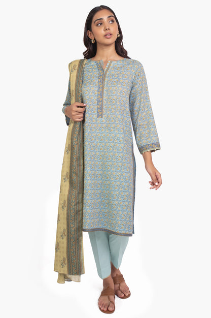 Stitched 3 Piece Printed Karandi Suit