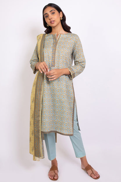 Stitched 3 Piece Printed Karandi Suit