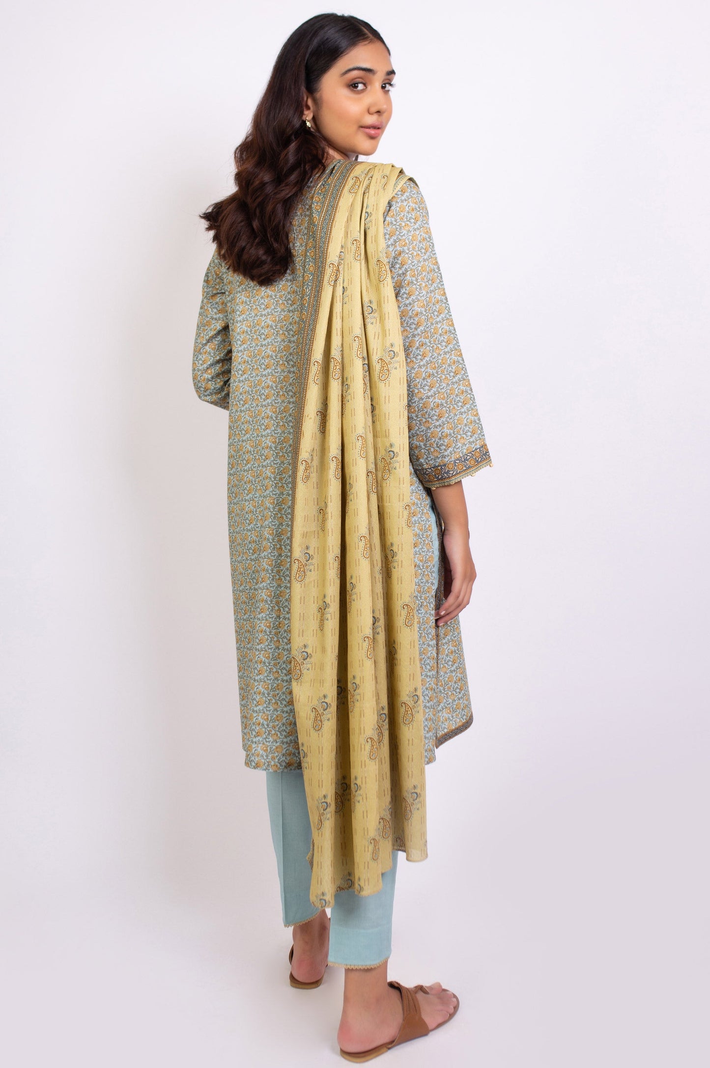 Stitched 3 Piece Printed Karandi Suit