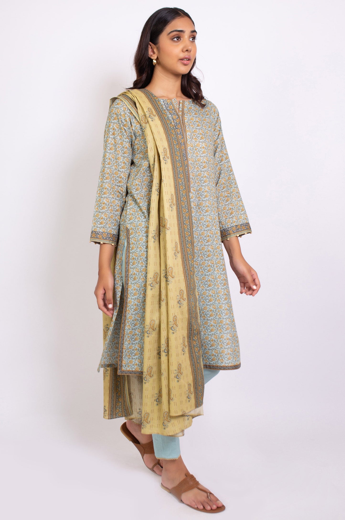 Stitched 3 Piece Printed Karandi Suit