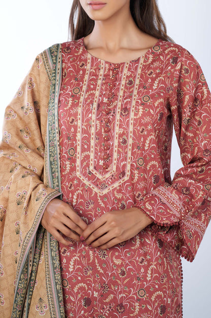 Stitched 3 Piece Printed Karandi Suit