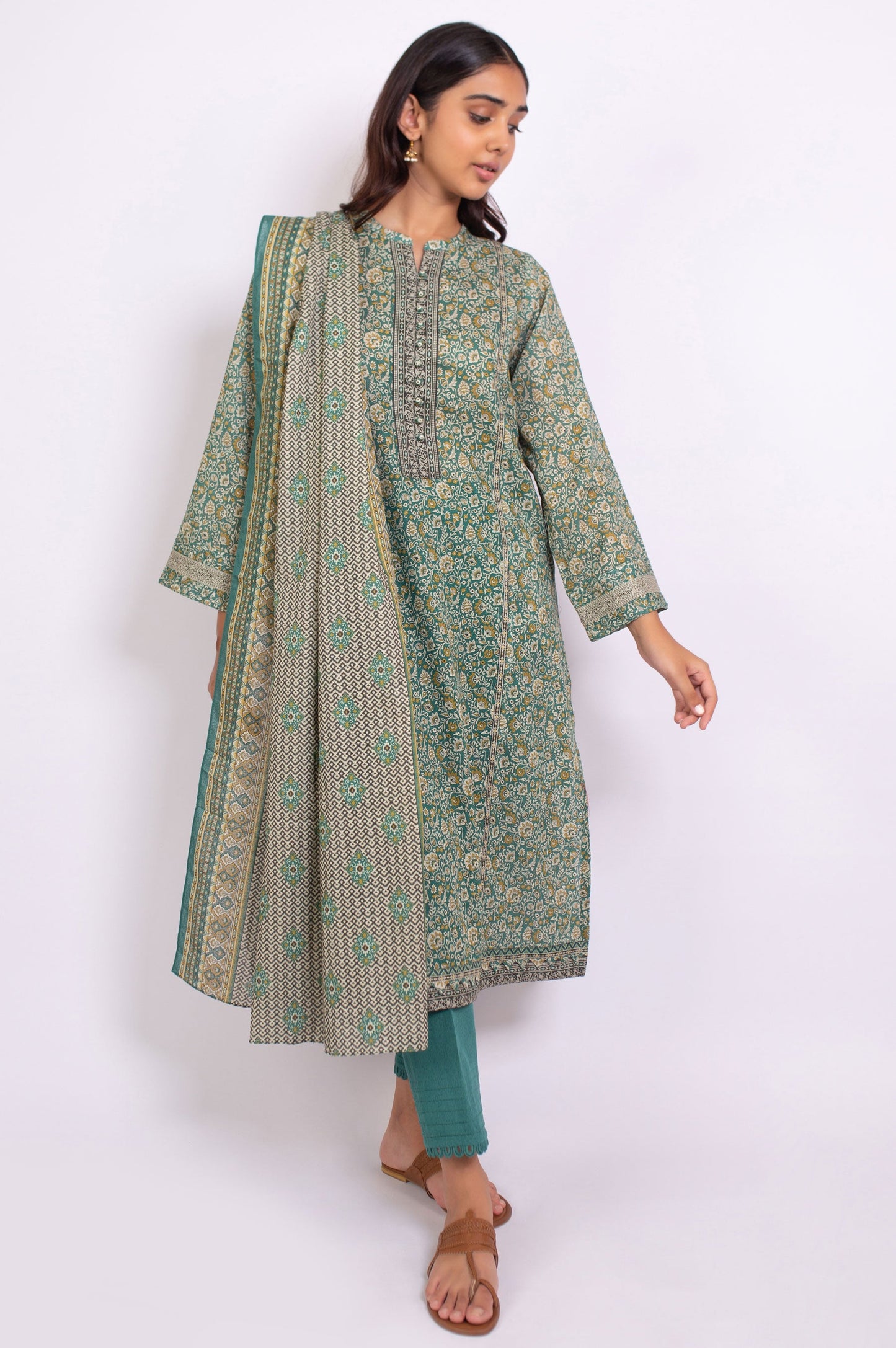 Stitched 3 Piece Printed Karandi Suit