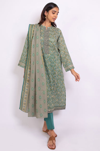 Stitched 3 Piece Printed Karandi Suit