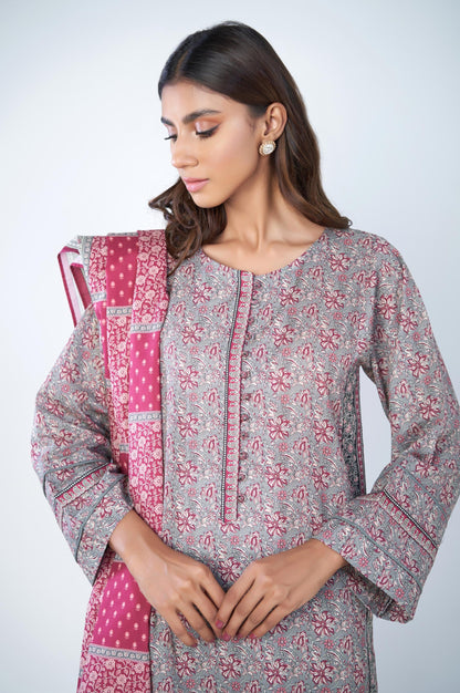 Unstitched 3 Piece Printed Karandi Suit