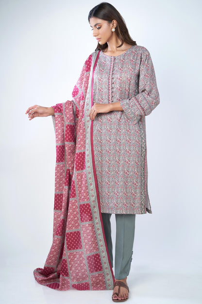 Unstitched 3 Piece Printed Karandi Suit