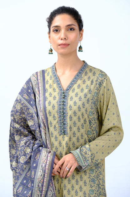 Unstitched 3 Piece Printed Linen Viscose Suit