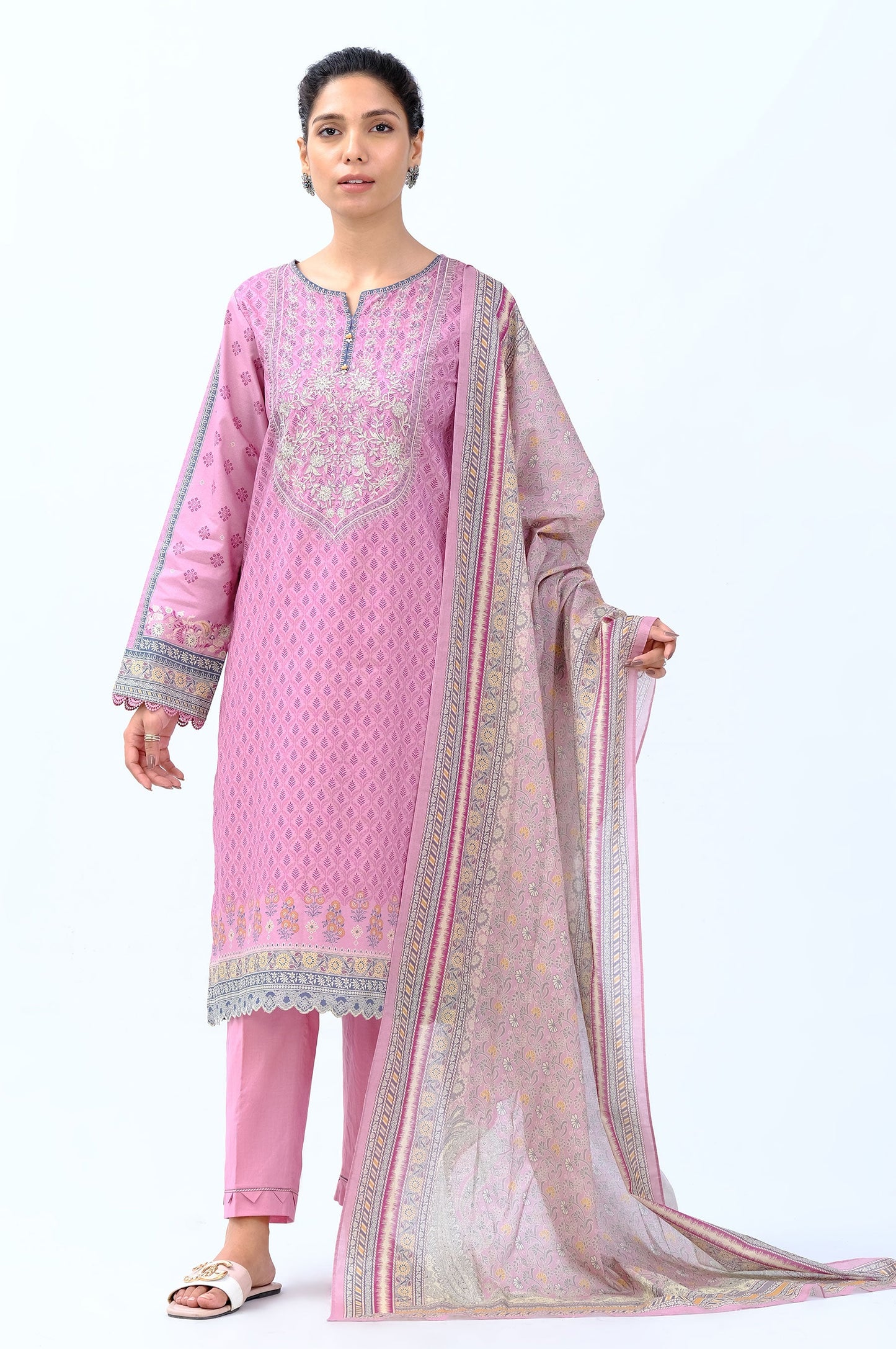 Stitched 3 Piece Embroidered Linen Viscose Suit
