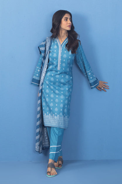 Unstitched 3 Piece Printed Linen Viscose Suit