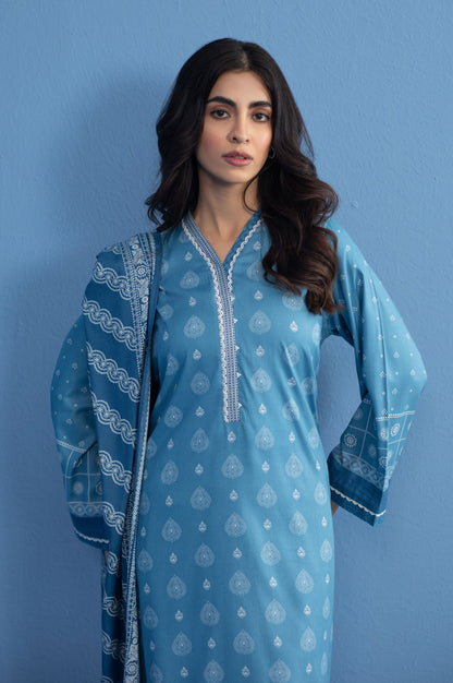 Unstitched 3 Piece Printed Linen Viscose Suit