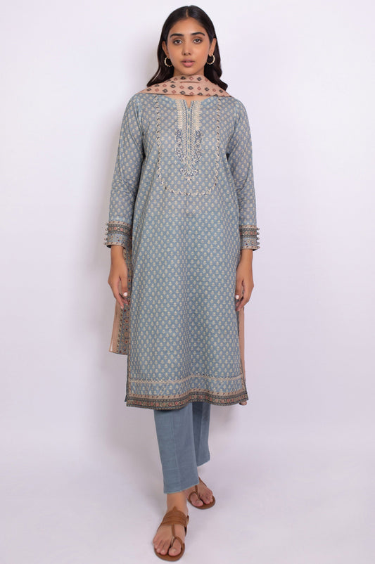 Stitched 3 Piece Embroidered Linen Viscose Suit