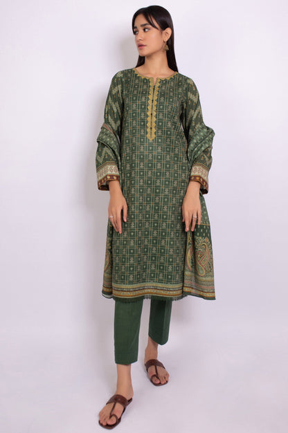 Unstitched 3 Piece Printed Linen Viscose Suit