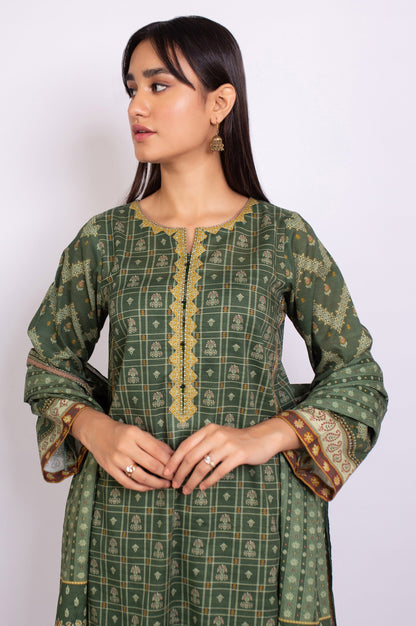 Unstitched 3 Piece Printed Linen Viscose Suit