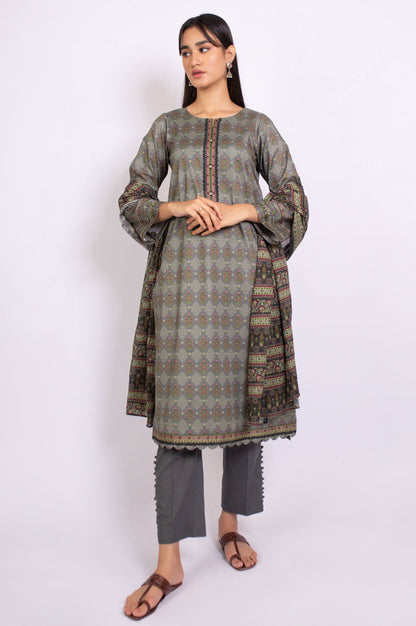 Unstitched 3 Piece Printed Doria Linen Viscose Suit