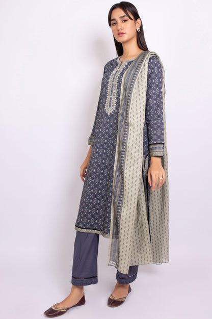 Stitched 3 Piece Embroidered Linen Viscose Suit