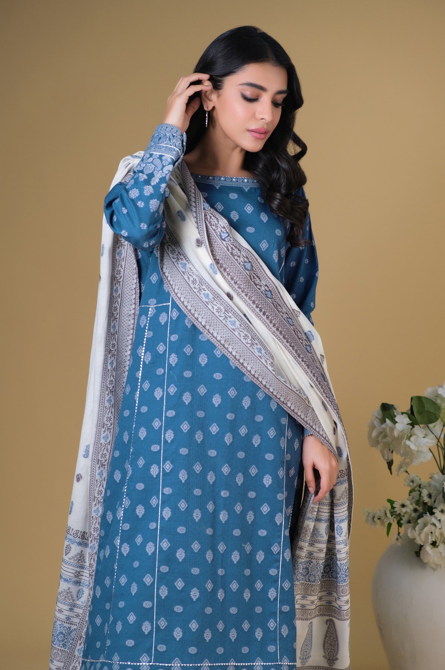 Unstitched 3 Piece Dyed Jacquard Suit