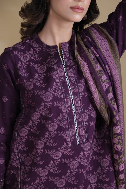 Unstitched 3 Piece Dyed Jacquard Suit