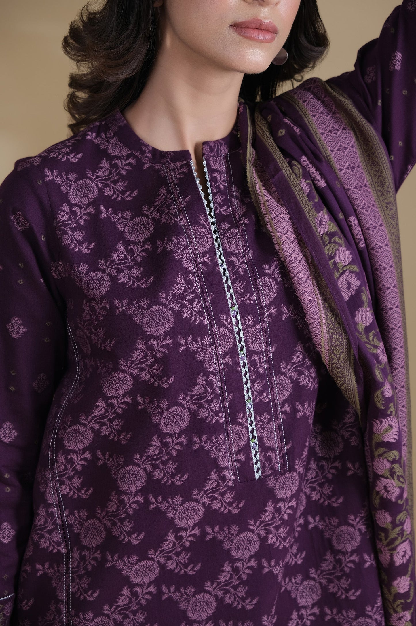 Stitched 3 Pieces Dyed Jacquard Suit