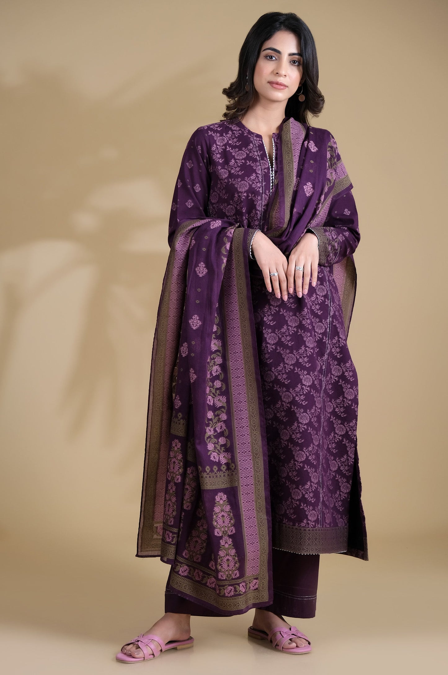 Stitched 3 Pieces Dyed Jacquard Suit