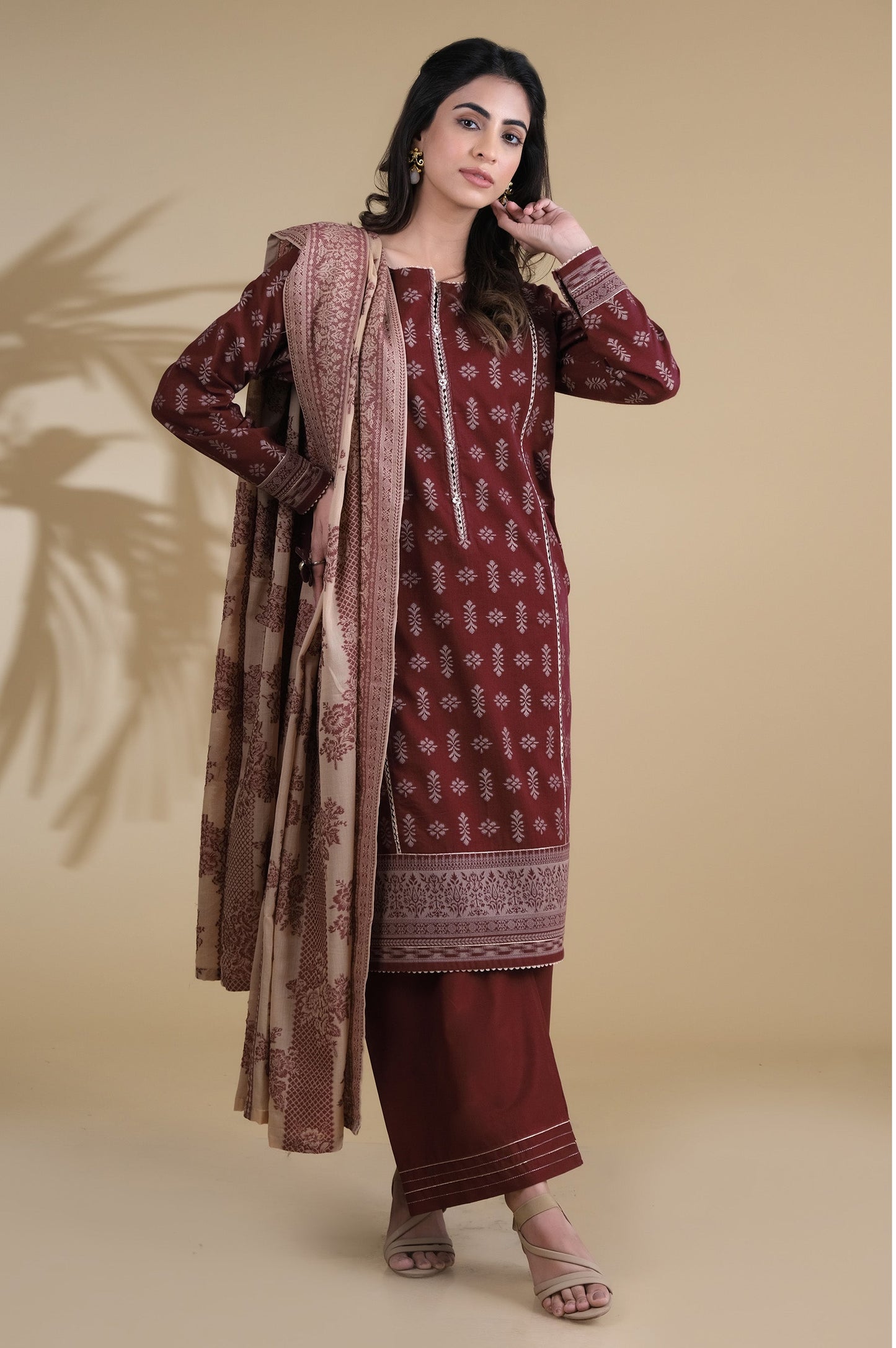 Unstitched 3 Piece Dyed Jacquard Suit