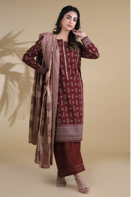 Unstitched 3 Piece Dyed Jacquard Suit