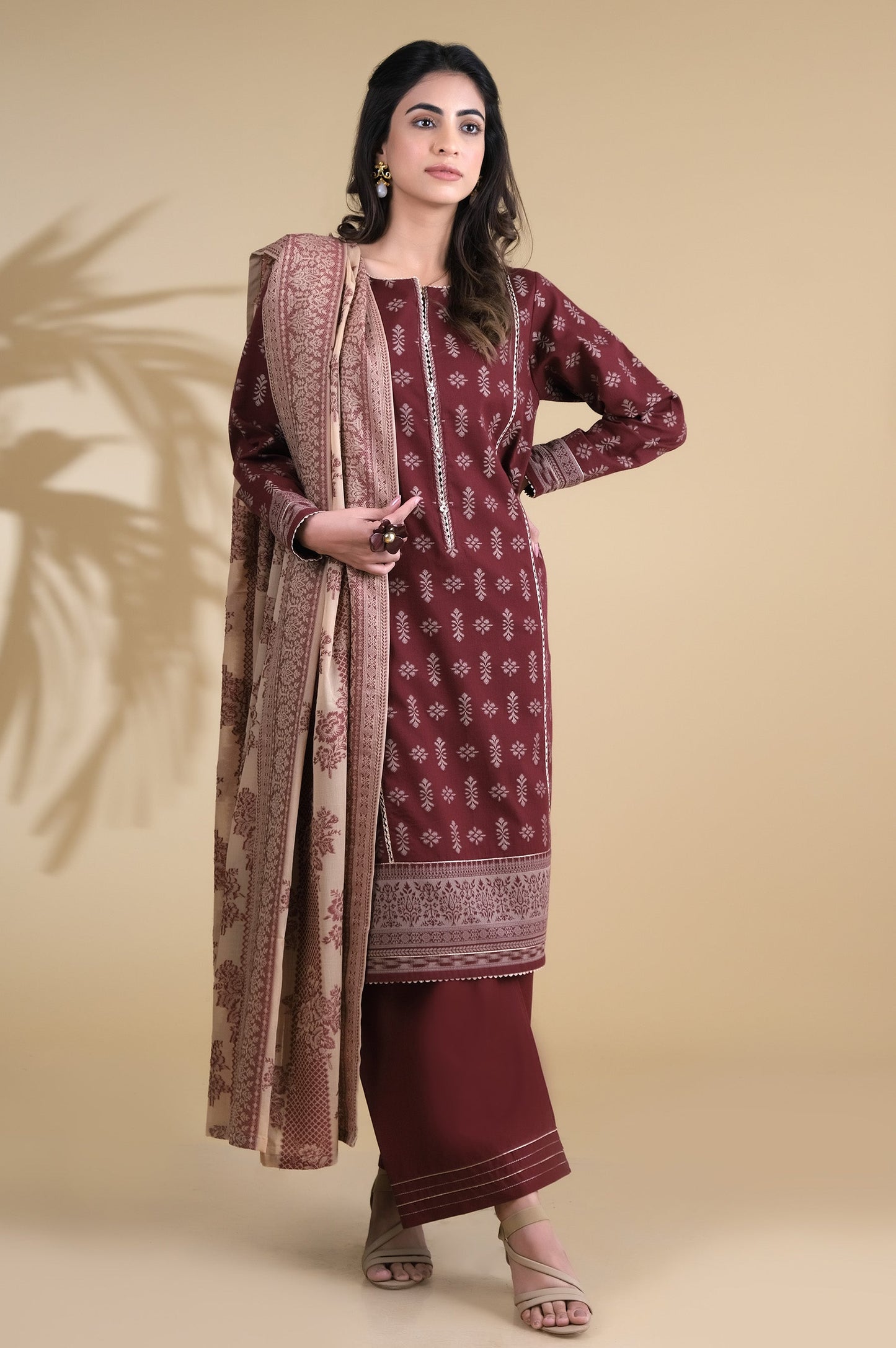 Unstitched 3 Piece Dyed Jacquard Suit
