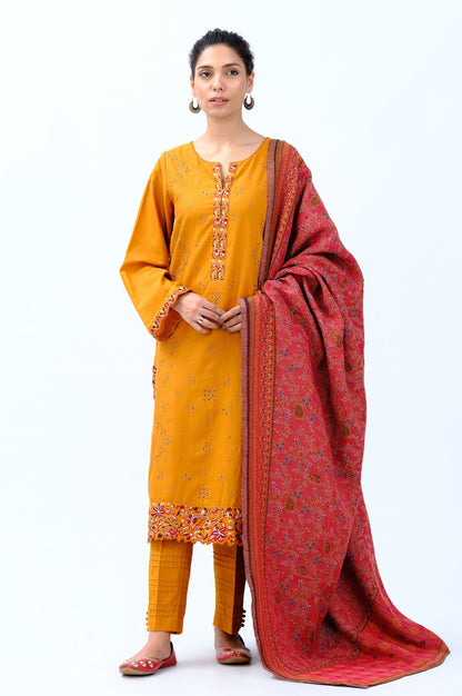 Stitched 3 Piece Embroidered Khaddar Suit