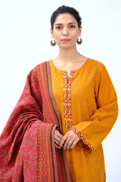 Stitched 3 Piece Embroidered Khaddar Suit