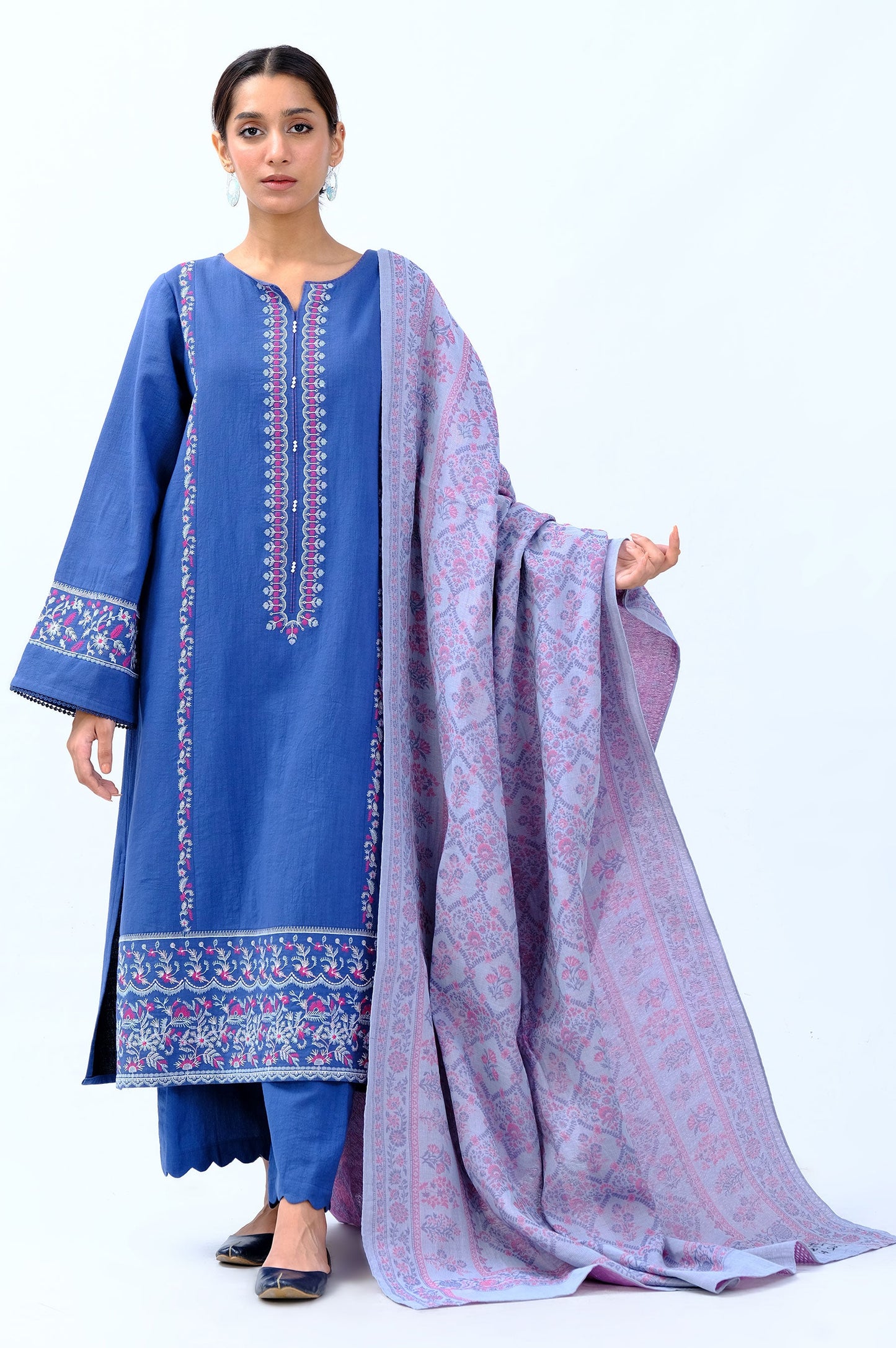 Stitched 3 Piece Embroidered Khaddar with Yarn Dyed Shawl
